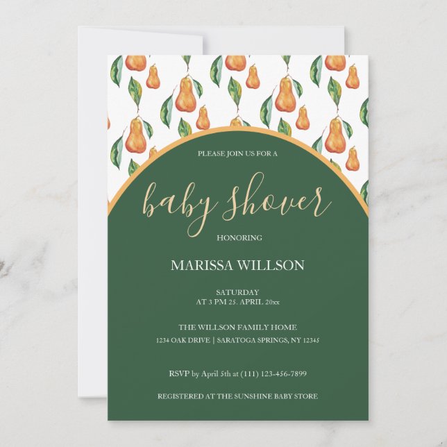 Invitación Boho Pear Watercolor Pintado A Mano (Anverso)