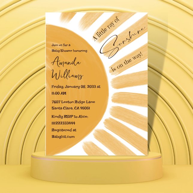 Invitación Boho Pequeño rayo de Baby Shower amarillo sol (Subido por el creador)