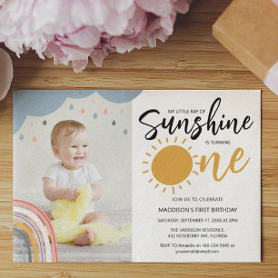 Invitación Boho Pequeño Rayo De Sol Cumpleaños Número Uno Fot