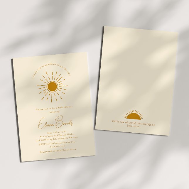Invitación Boho Pequeño Rayo Del Sol | Baby Shower Beige (Subido por el creador)