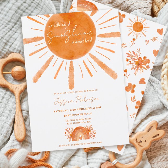 Invitación Boho pequeño sol arcoíris naranja bebé ducha (Subido por el creador)