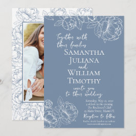 Invitación Boho Periwinkle Blue Floral Elegant Photo Boda