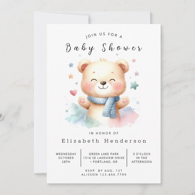 Invitación Boho Personalizado Bear Baby Shower (Anverso)