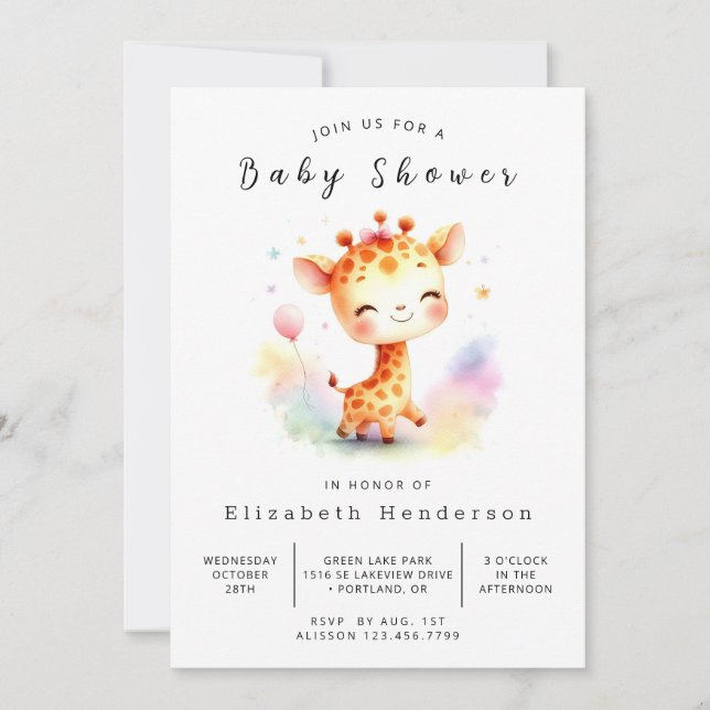 Invitación Boho Personalizado Giraffe Baby Shower (Anverso)