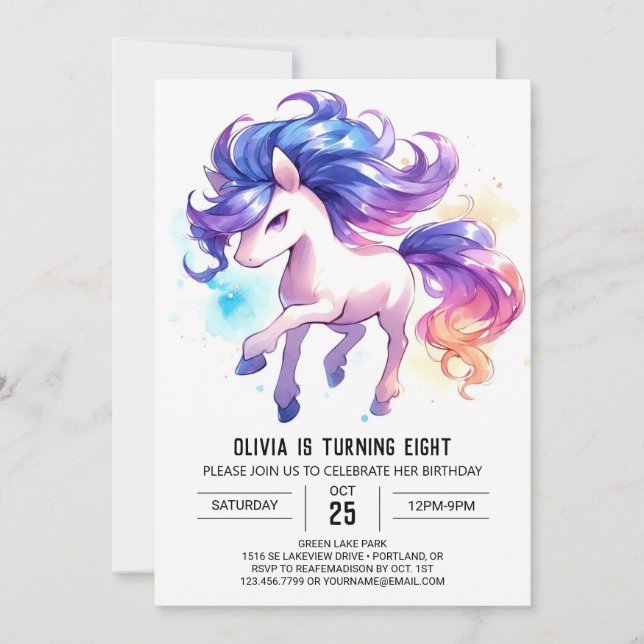 Invitación Boho Personalizado Horse Cumpleaños (Anverso)