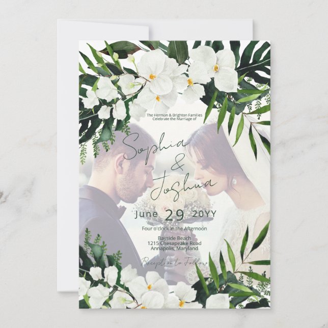 Invitación Boho PERSONALIZADO moderno de la fotografía verde  (Anverso)