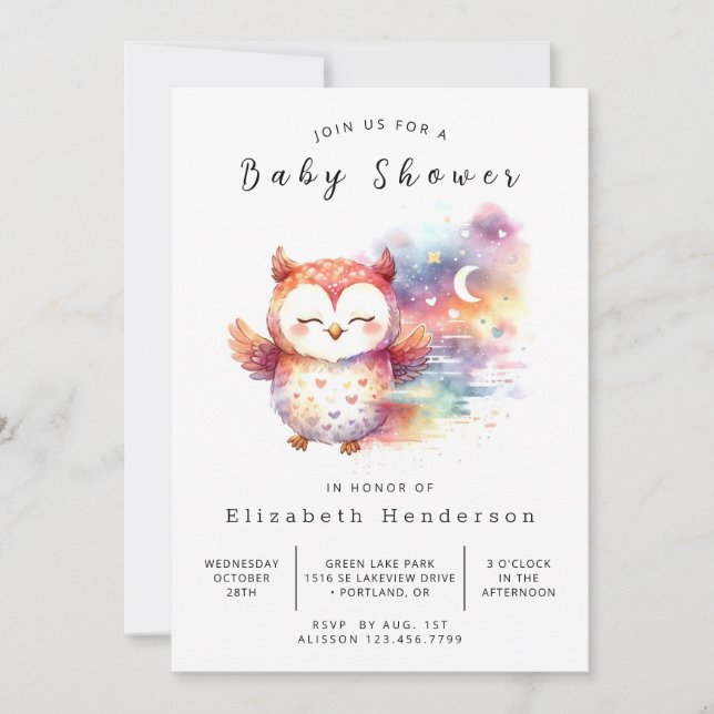 Invitación Boho Personalizado Owl Baby Shower (Anverso)