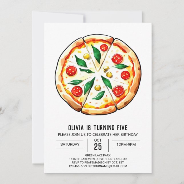 Invitación Boho Personalizado Pizza Cumpleaños (Anverso)