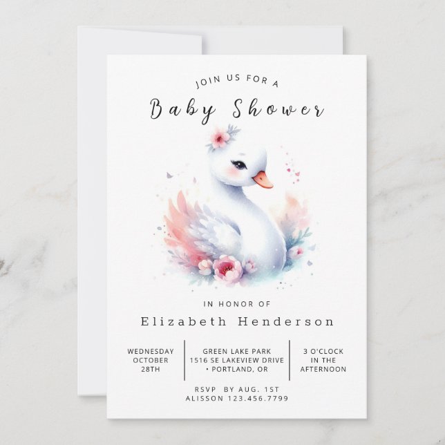 Invitación Boho Personalizado Swan Baby Shower (Anverso)