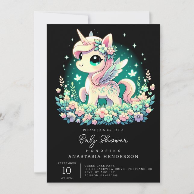Invitación Boho Personalizado Unicorn Baby Shower (Anverso)