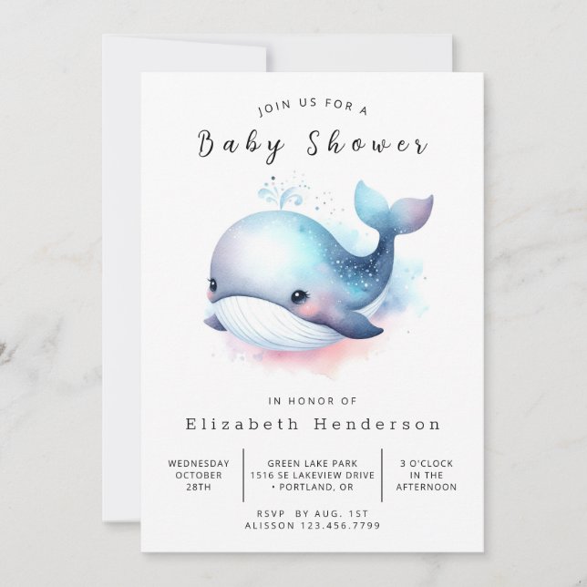 Invitación Boho Personalizado Whale Baby Shower (Anverso)