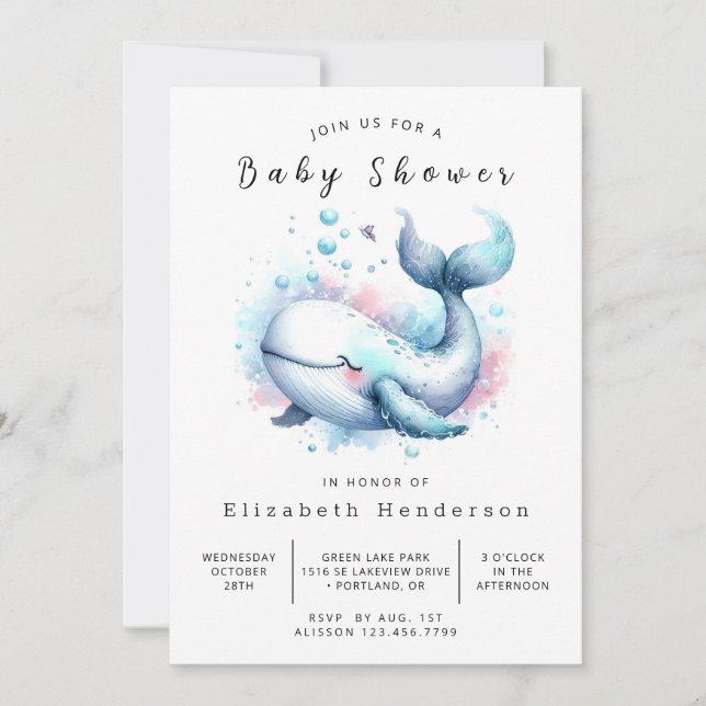 Invitación Boho Personalizado Whale Baby Shower (Anverso)