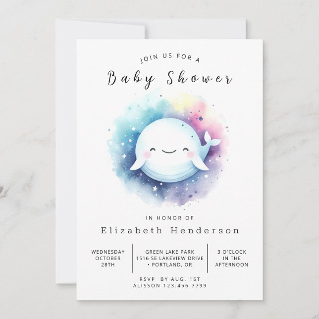 Invitación Boho Personalizado Whale Baby Shower (Anverso)