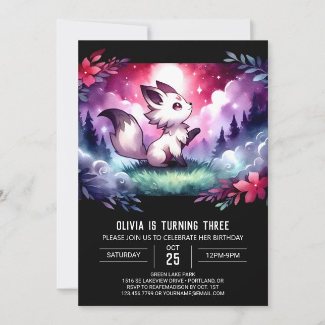 Invitación Boho Personalizado Wolf Birthday (Anverso)