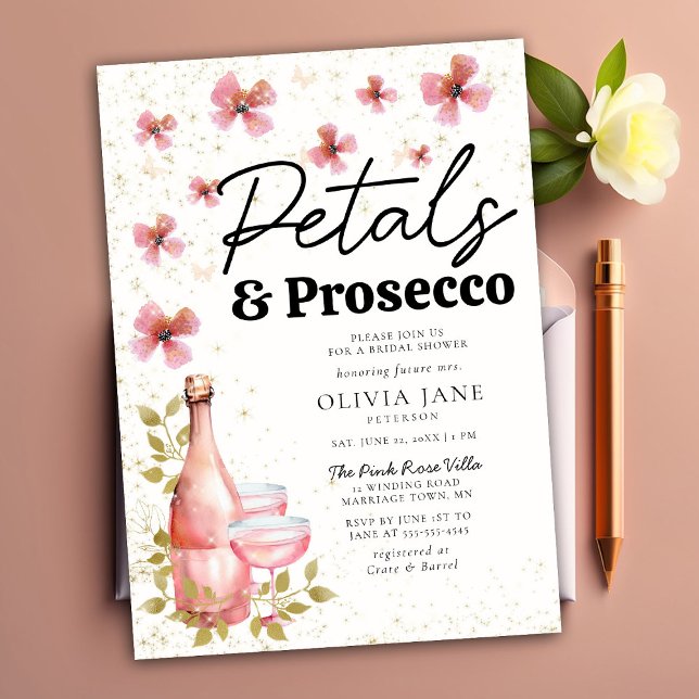 Invitación Boho Petales Prosecco Flora Whimsical Ducha De Nov (Subido por el creador)