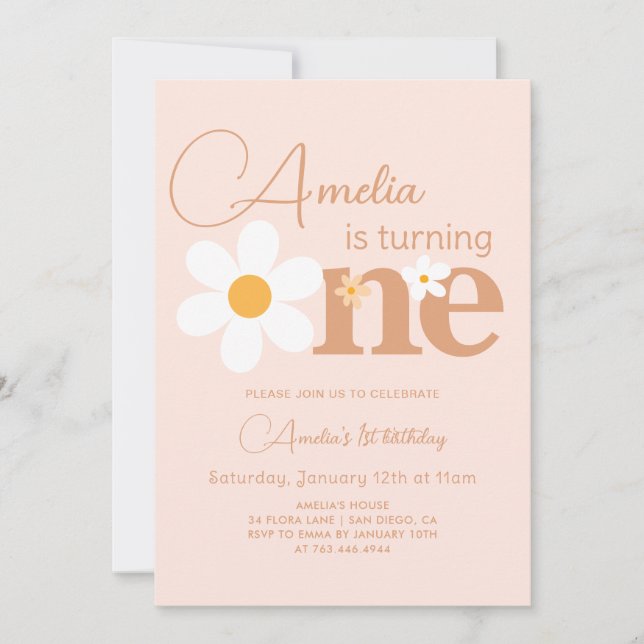 Invitación Boho Photo Daisy 1er Cumpleaños (Anverso)