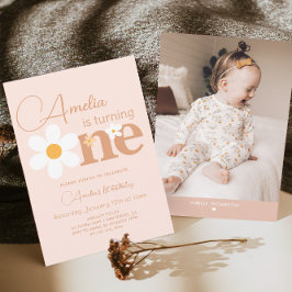 Invitación Boho Photo Daisy Primer Brithday