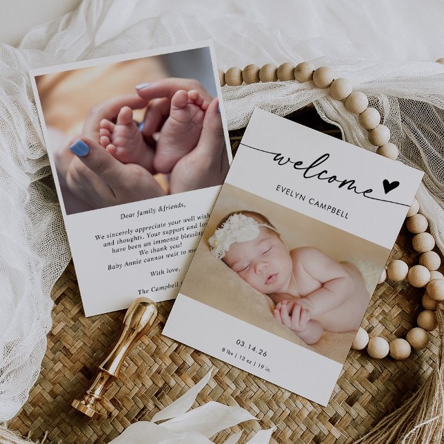 Invitación  Boho Photo Welcome Baby Announcement Card (Subido por el creador)