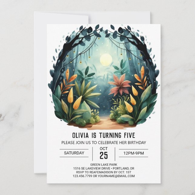 Invitación Boho Pine Adventure Woodland Cumpleaños (Anverso)