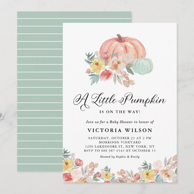 Invitación Boho Pink and Blue Pumpkins Autumn Baby Shower (Anverso / Reverso)
