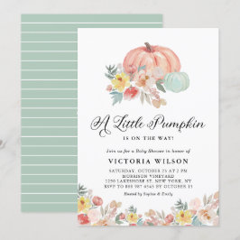 Invitación Boho Pink and Blue Pumpkins Autumn Baby Shower