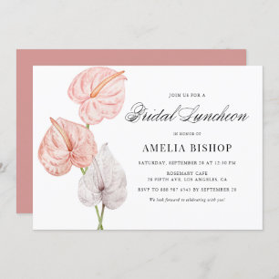 Invitación Boho Pink Anthuriums Tropical Bridal Luncheon