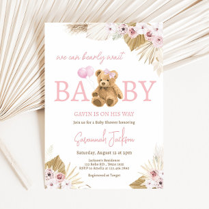 Invitación Boho Pink Bear Baby Shower