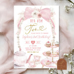 Invitación Boho Pink Bow Pearl Tea Por Dos Cumpleaños<br><div class="desc">Invitación de cumpleaños a los niños de Pearl Pink Bow Coquette,  Té De Boho Pink Bow Para Celebración De Dos Cumpleaños,  Fiesta De Té Floral Pampas Segundo Cumpleaños</div>