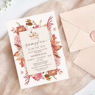 Invitación Boho Pink Brown Cae Pequeña Calabaza Baby Shower
