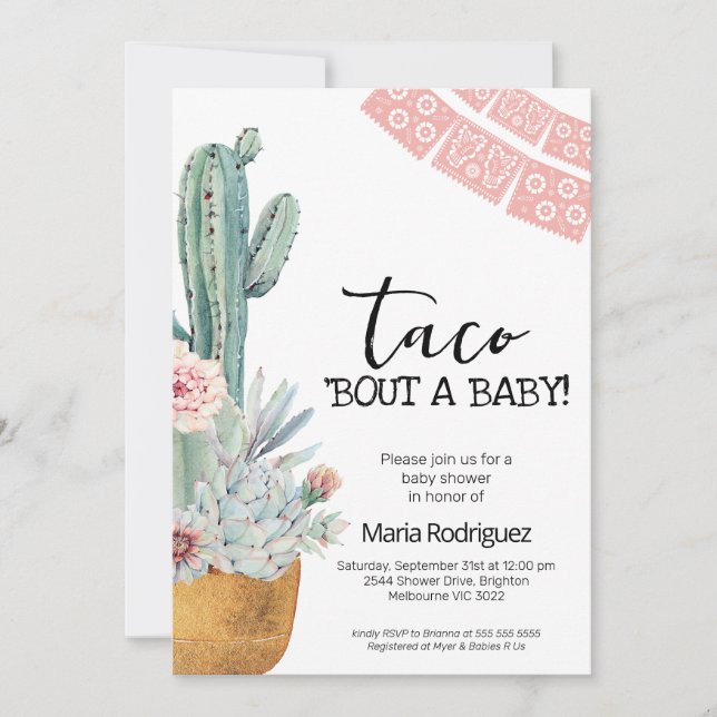 Invitación Boho Pink Cactus Taco Bout A Baby Shower (Anverso)