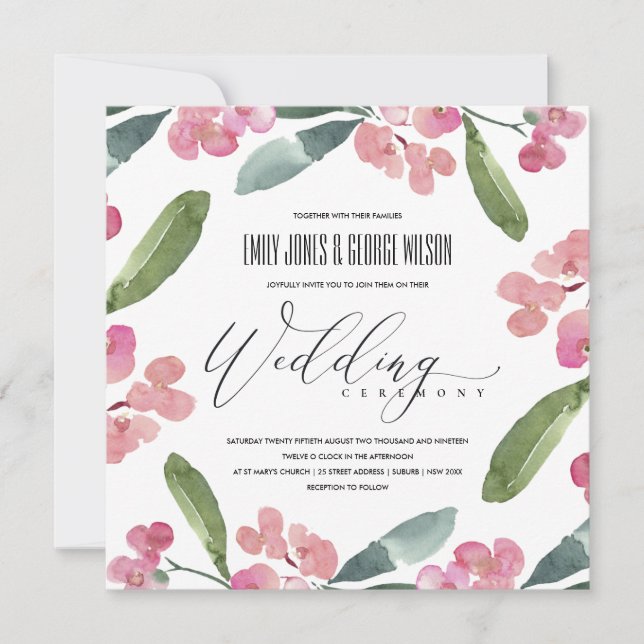 INVITACIÓN BOHO PINK CHRIST THORN CACTI BLOOM FRAME BODA (Anverso)