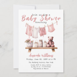 Invitación Boho Pink Clothesline Sweet Baby Girl Baby Shower