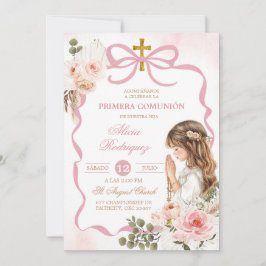 Invitación Boho Pink Coquette Pampass Grass First Holy Commun