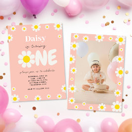 Invitación Boho Pink Cute Daisy Primera Flower Photo