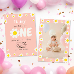 Invitación Boho Pink Cute Daisy Primera Flower Photo