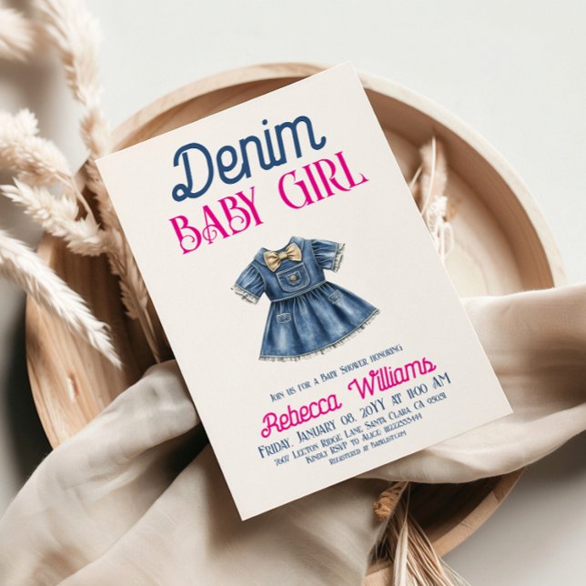 Invitación Boho Pink Denim Girl Blue Jean Baby Shower (Subido por el creador)