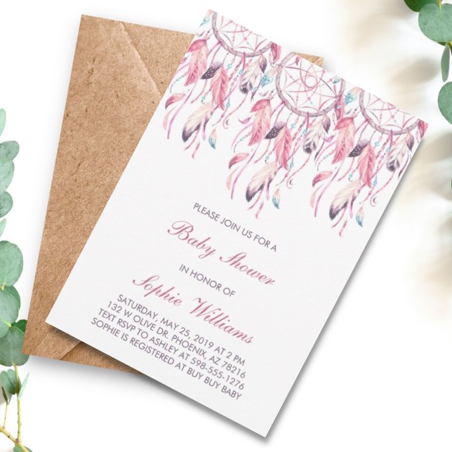 Invitación Boho Pink Dreamcatcher Baby Shower (Subido por el creador)