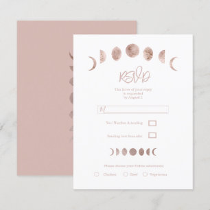 Invitación Boho Pink Fases Lunares RSVP de Boda Moderna Minim