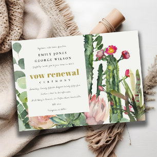 INVITACIÓN BOHO PINK FLORA CACTI FAUNA WATERCOLOR VOW RENOVAC