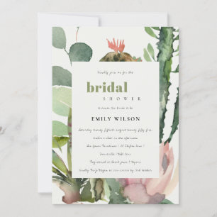 INVITACIÓN BOHO PINK FLORAL CACTI FOLIAGE BRIDAL DUCHA