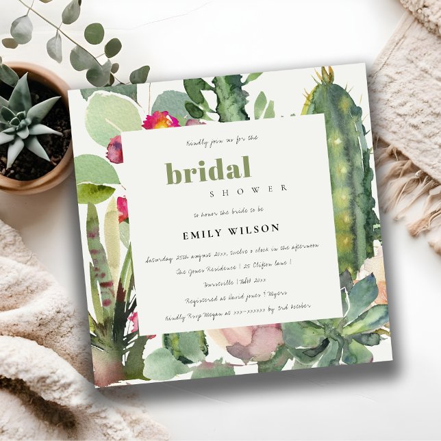 INVITACIÓN BOHO PINK FLORAL CACTI FOLIAGE BRIDAL DUCHA (Subido por el creador)