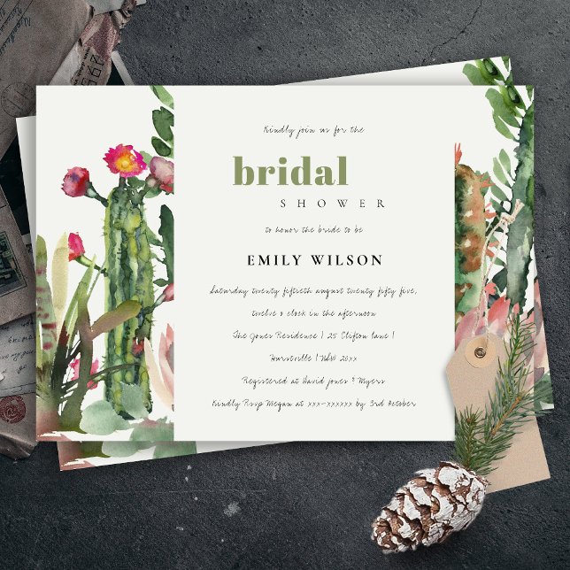 INVITACIÓN BOHO PINK FLORAL CACTI FOLIAGE BRIDAL DUCHA (Subido por el creador)
