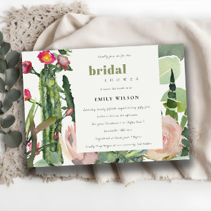 INVITACIÓN BOHO PINK FLORAL CACTI FOLIAGE BRIDAL DUCHA