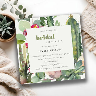 INVITACIÓN BOHO PINK FLORAL CACTI FOLIAGE BRIDAL DUCHA