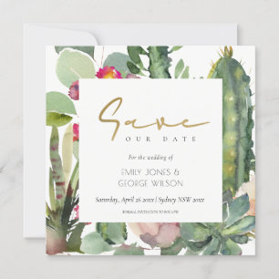 INVITACIÓN BOHO PINK FLORAL CACTI FOLIAGE GUARDAR LA FECHA