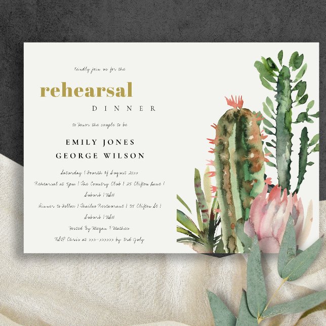 INVITACIÓN BOHO PINK FLORAL CACTI FOLIAGE REHEARSAL CENA (Subido por el creador)