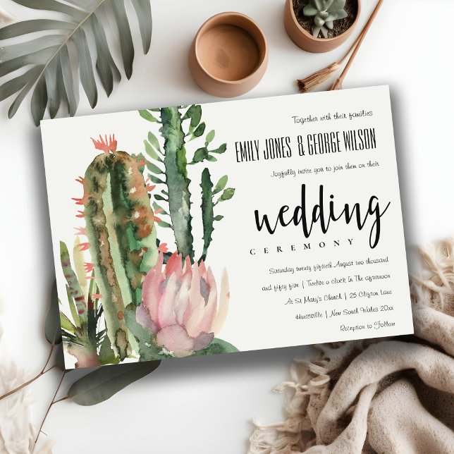 INVITACIÓN BOHO PINK FLORAL DESERT CACTI BODA FOLIAGE (Subido por el creador)