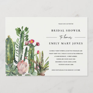 INVITACIÓN BOHO PINK FLORAL DESERT CACTI FAUNA BRIDAL DUCHA