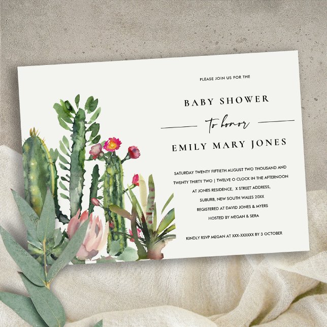 INVITACIÓN BOHO PINK FLORAL DESERTO CACTI FAUNA BABY SHOWER (Subido por el creador)