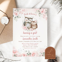 Invitación Boho Pink Floral Owl Baby Shower